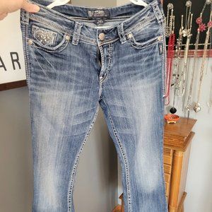 Silver suki flap 17" bootcut jeans in 35 inseam